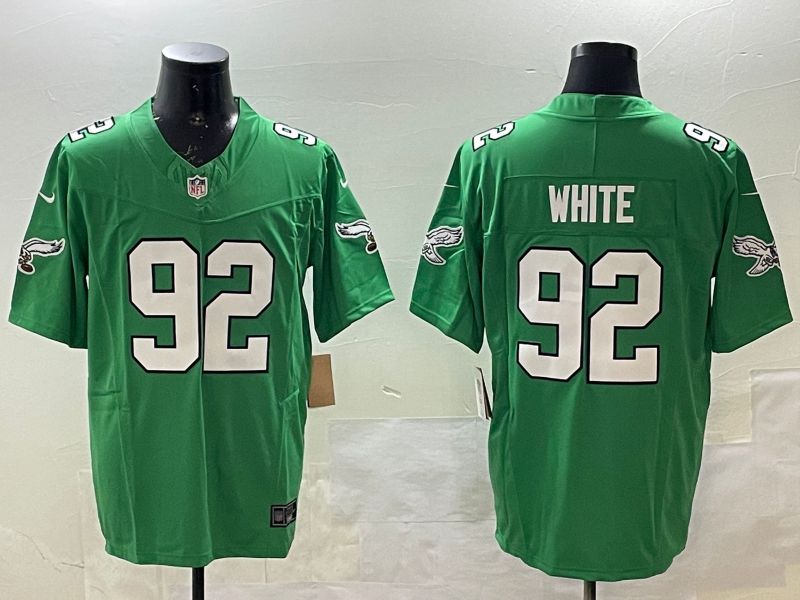 Men Philadelphia Eagles #92 White Green three generations 2025 Nike Vapor Limited NFL Jersey style 1
